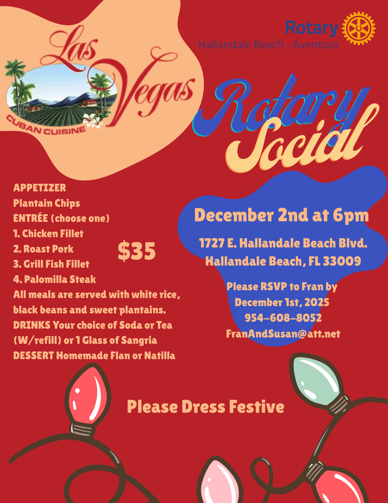 Rotary Club Social: Tue., Dec 2nd @ 6:00 pm